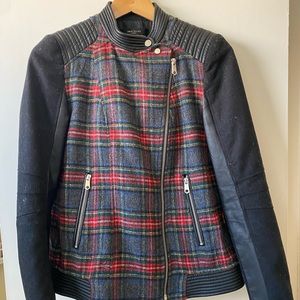 Zara Plaid Faux Leather Moto Jacket - Size Small